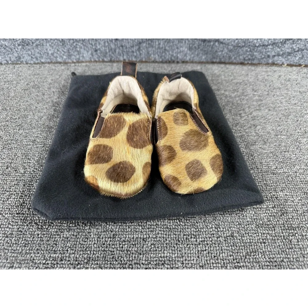 Freebird Crib Shoes Girls 3 Brown Baby Kicks Animal Hair Leather Lined Slippers